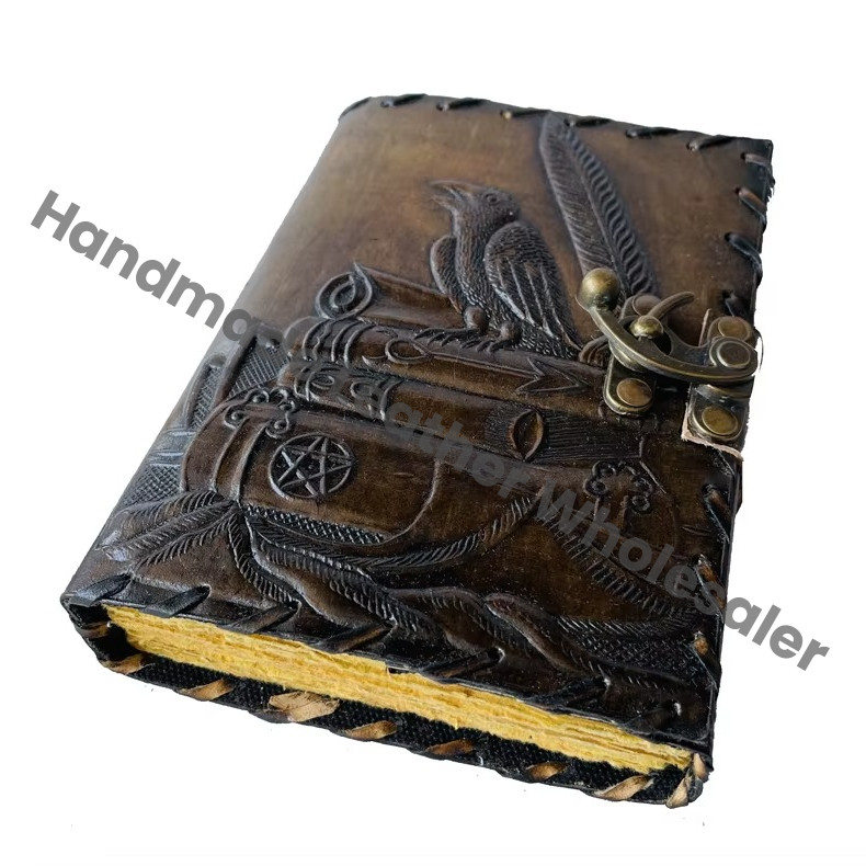 Book Shadows Black Charcoal Leather Loose-Leaf Gift Journal Crow Vintage Drawing Diary Blank Spell Deckle Edge Paper