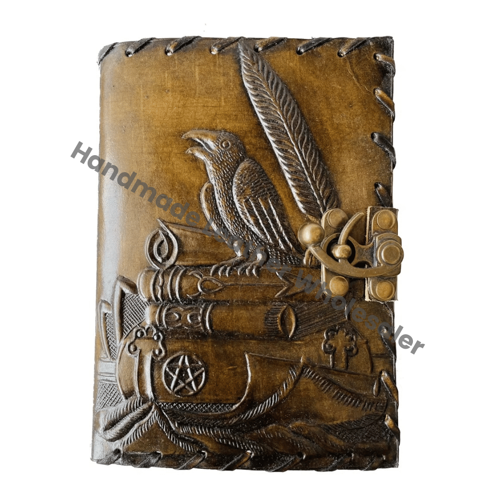 Book Shadows Black Charcoal Leather Loose-Leaf Gift Journal Crow Vintage Drawing Diary Blank Spell Deckle Edge Paper