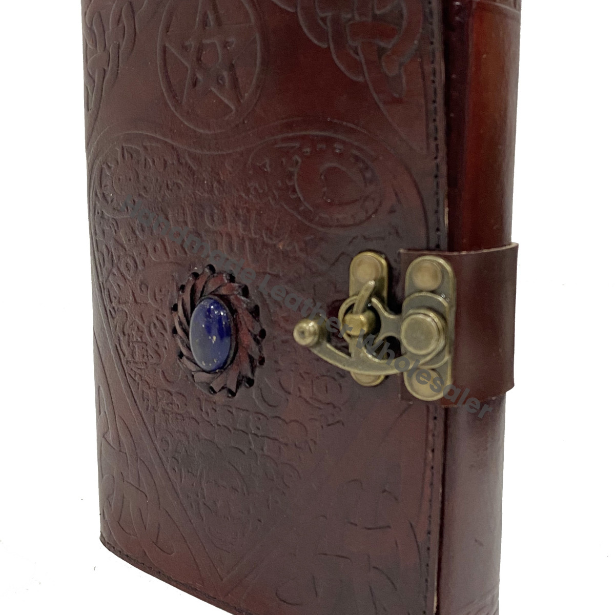 Book Shadows Brown Leather Hardcover Journals Recyclable Handmade Paper Celtic Love Heart Embossed Design Third Eye Stone Gift