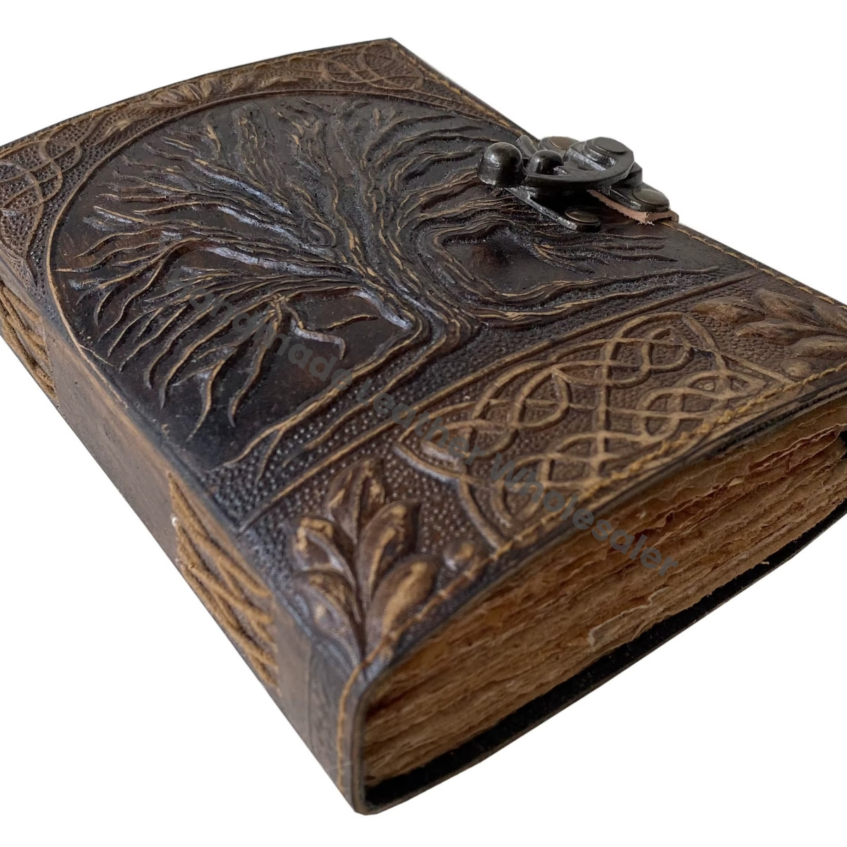Book Shadows Charcoal Antique Tree Life Embossed Leather Journal Handmade Eco-friendly Gift Notebook Him Her Deckle