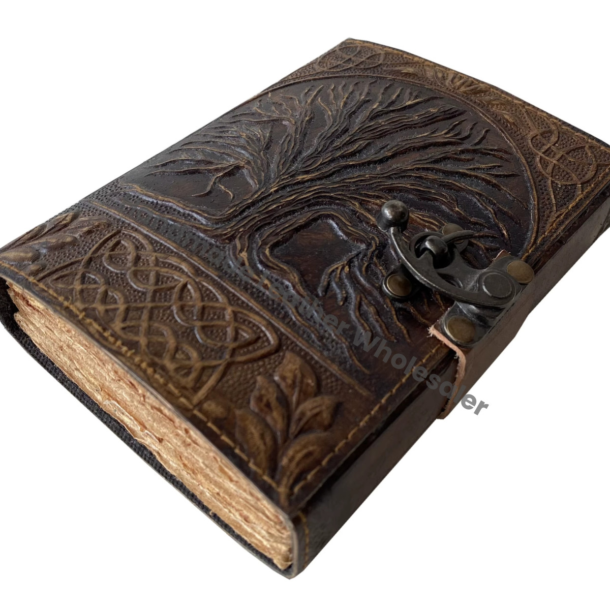 Book Shadows Charcoal Antique Tree Life Embossed Leather Journal Handmade Eco-friendly Gift Notebook Him Her Deckle