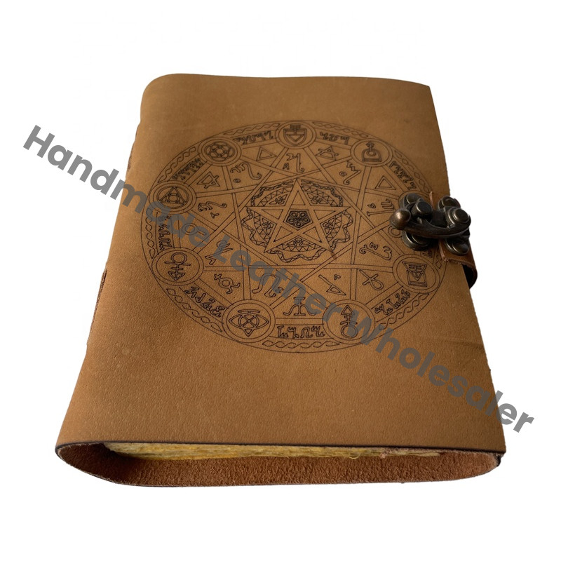 Book Shadows Journal Spell Blank Lock Clasp Pentagram Laser Cut Vintage Handmade Diary Planner Spiral Saddle Stitching Leather