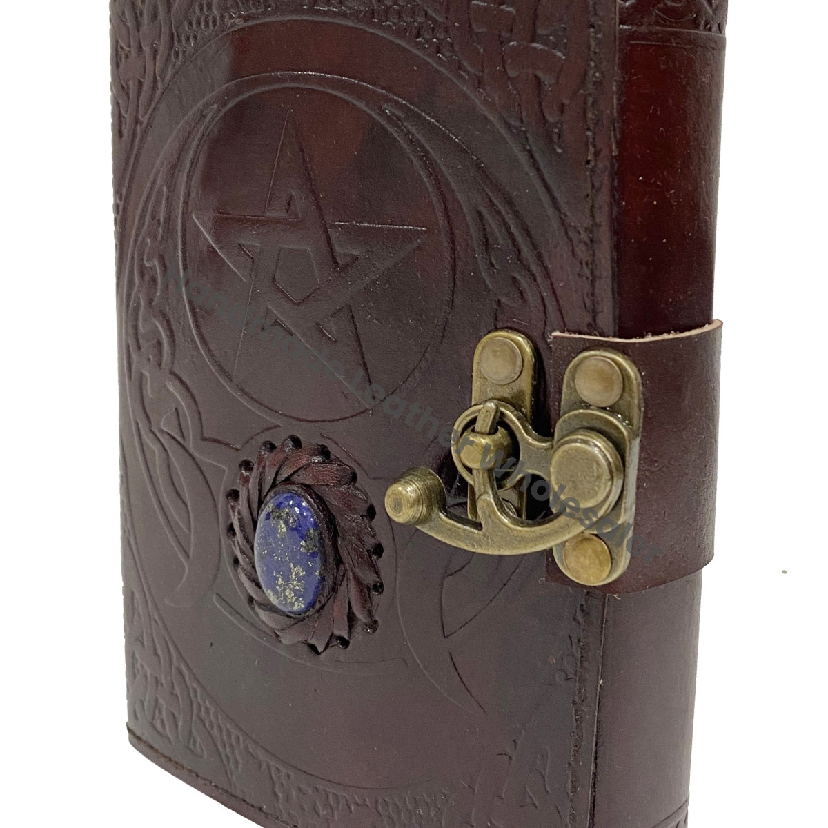 Book Shadows Leather Address Book Embossed Celtic Wicca Pagan Star Pentagram Third Eye Stone Handmade Gift Eco-friendly Paper