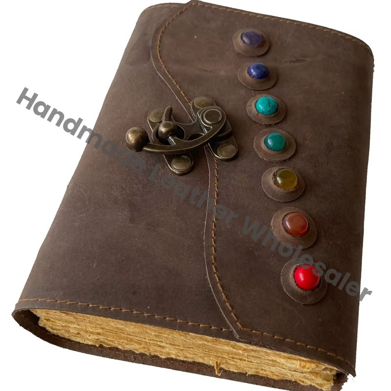 Book Shadows Seven Stone Leather Hardcover Journal Deckle Paper Vintage Design Spellbook Style Lock Clasp Gift Option Daily