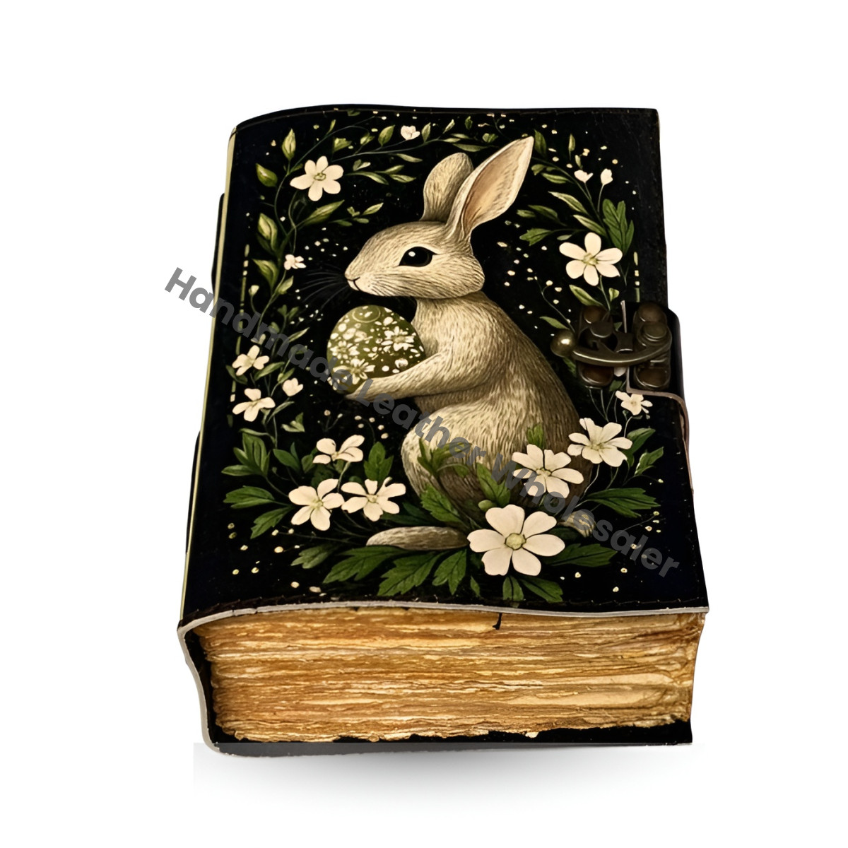 bunny Easter rabbit Journal - Grimoire Leather Notebook - Bunny gifts - Fat journal handmade Deckle Paper