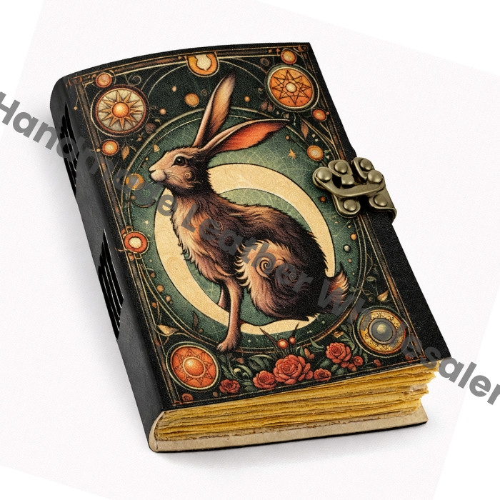 Bunny Easter rabbit Journal - Grimoire Leather Notebook - Bunny gifts - Fat journal handmade Deckle Paper Gifts for christmas