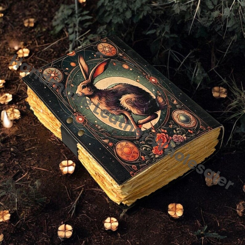 Bunny Easter rabbit Journal - Grimoire Leather Notebook - Bunny gifts - Fat journal handmade Deckle Paper Gifts for christmas