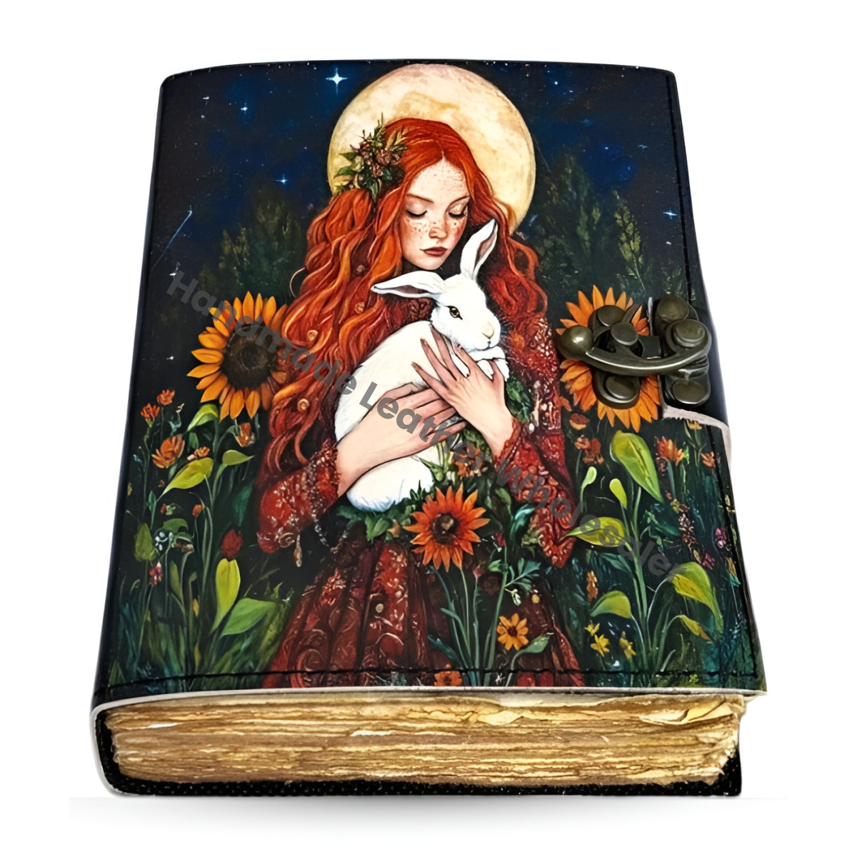 Bunny Fairy Leather Grimoire Journal – Book of Shadows, Witchcraft Spellbook, Wiccan Gothic Witchy Journal Gift for Her