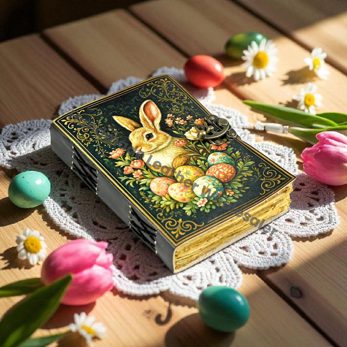 Bunny Rabbit Leather Grimoire Journal: Deckle Edge Spell Book