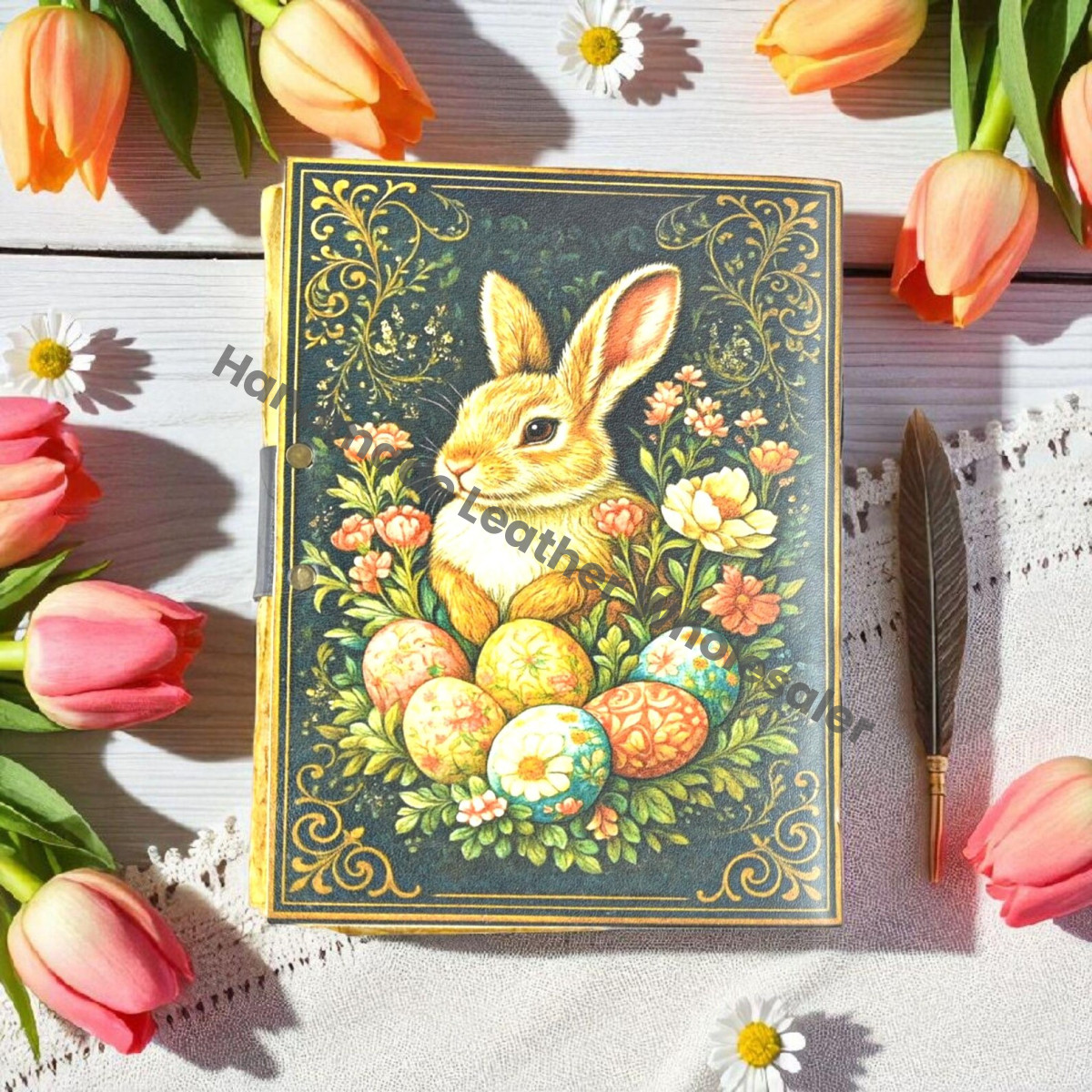 Bunny Rabbit Leather Grimoire Journal: Deckle Edge Spell Book