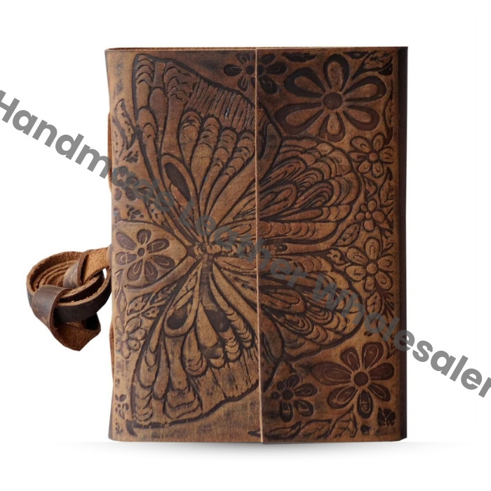 Butterfly Embossed Leather Journal, Antique Vintage Sketchbook