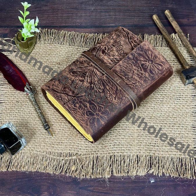 Butterfly Embossed Leather Journal, Antique Vintage Sketchbook