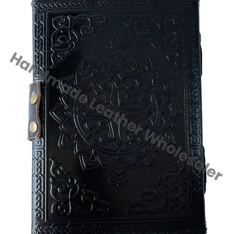 Butterfly Embossed Vintage Leather Journal Handmade Black Celtic Wiccan Spells Deckle Art Printed Paper Writing Diary