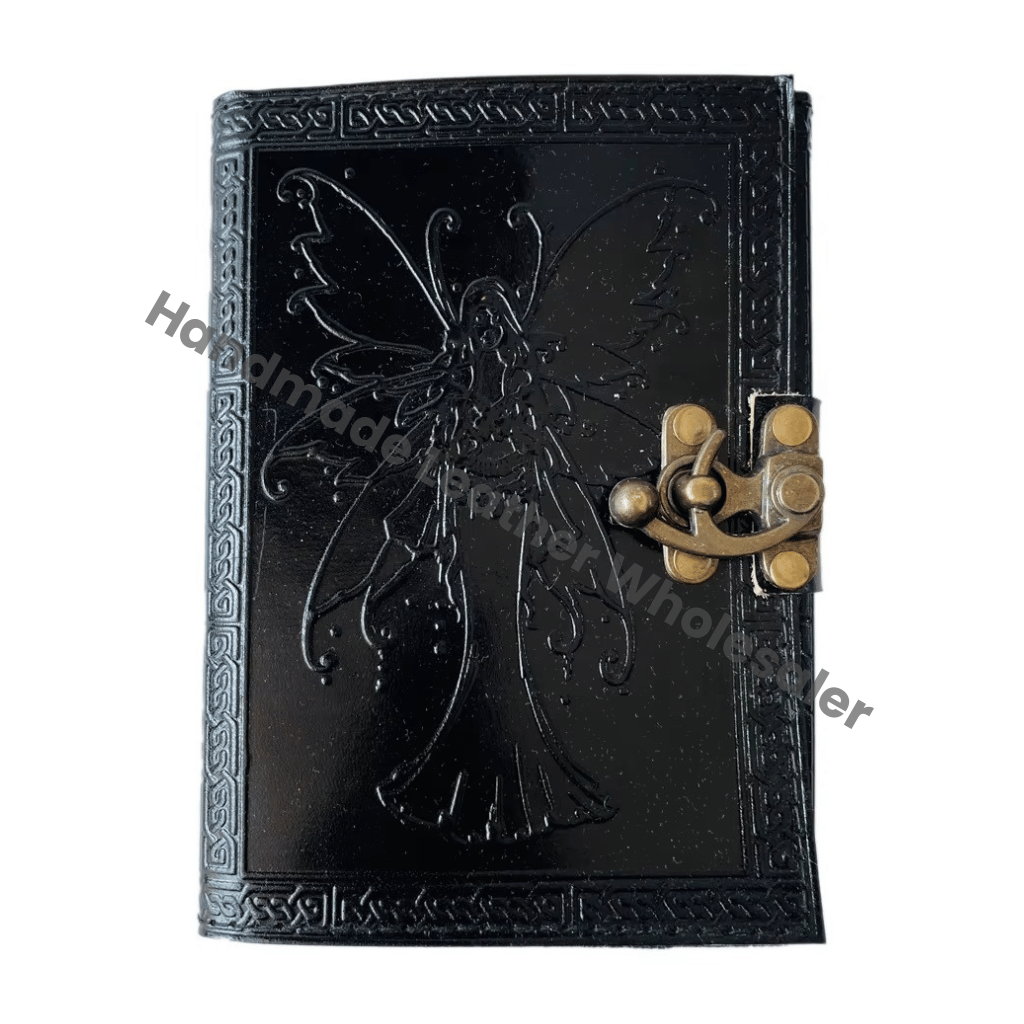 Butterfly Embossed Vintage Leather Journal Handmade Black Celtic Wiccan Spells Deckle Art Printed Paper Writing Diary