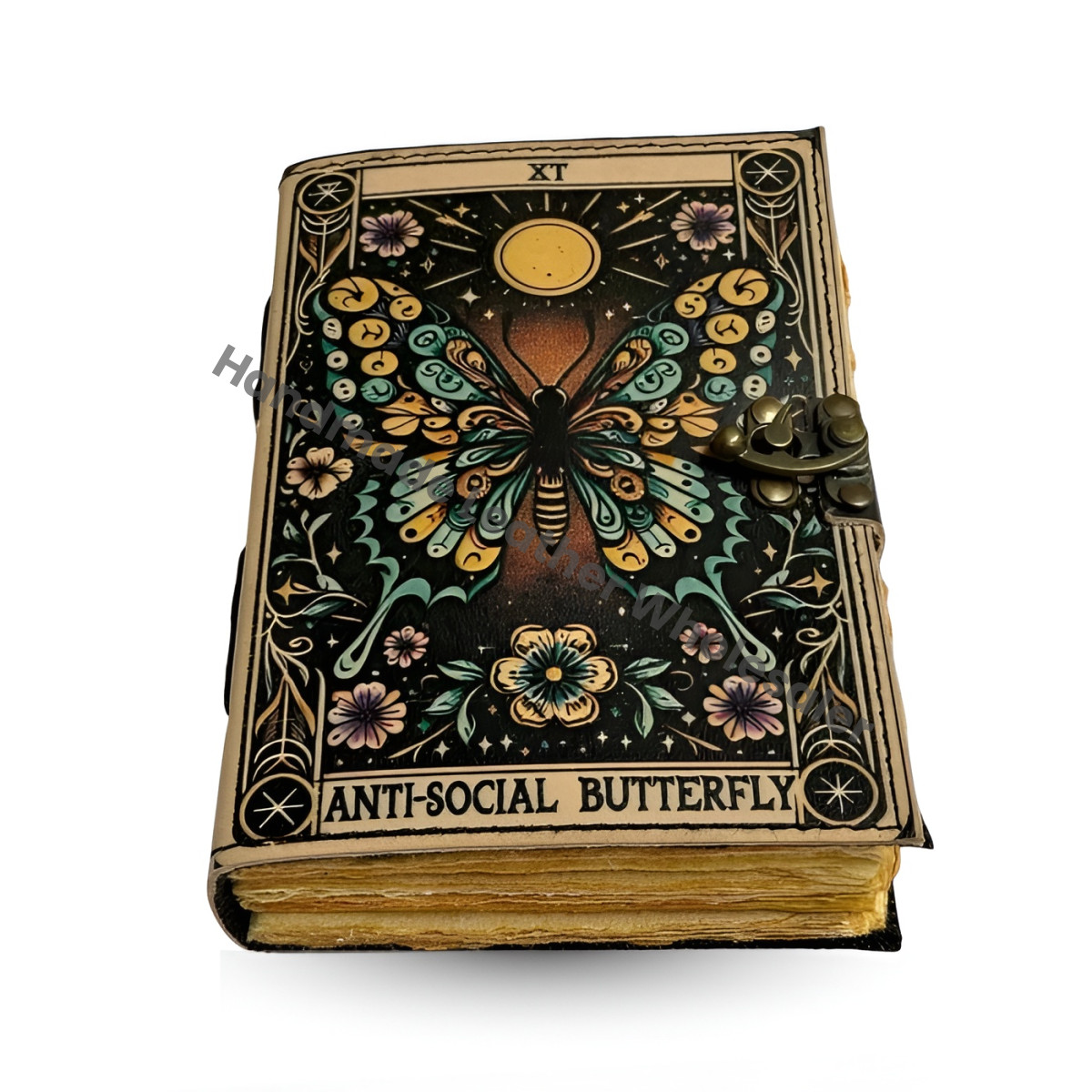 Butterfly Leather Journal with Lock –  Vintage Grimoire Book of Shadows, Wiccan Witchcraft Spellbook, Gothic Witchy Diary