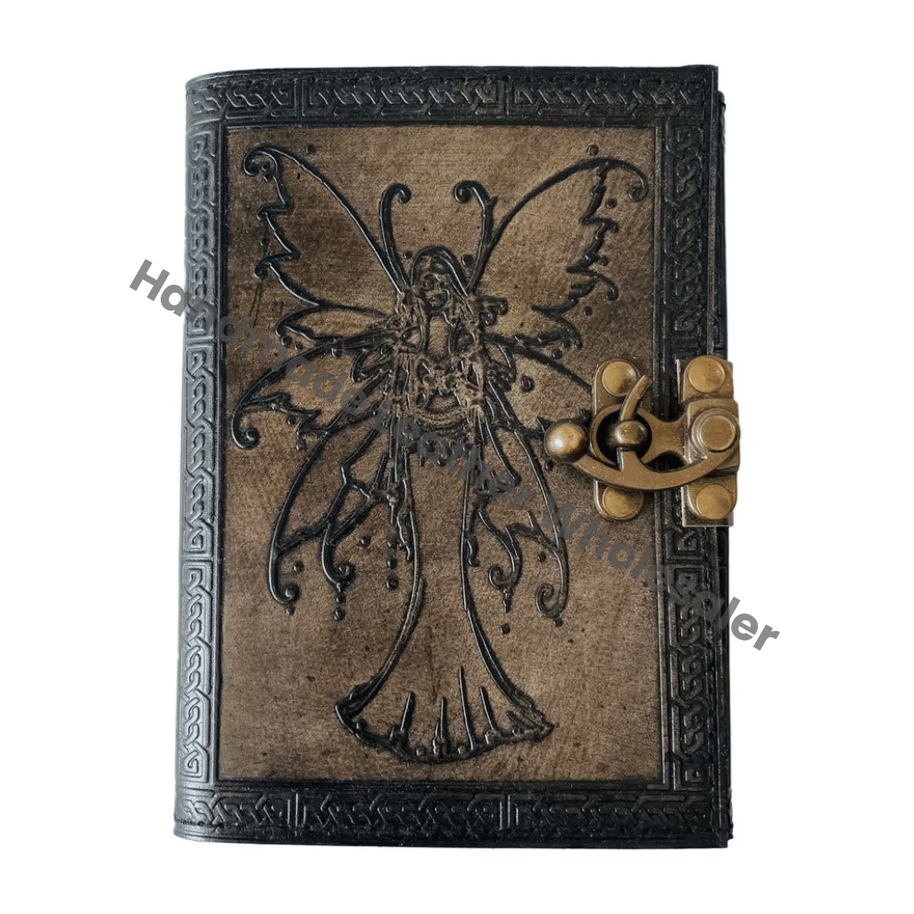 Butterfly Women Handmade Embossed Deckle Art Vintage Leather Book of Spells Celtic Wiccan Journals for Writing Prop Charcoal