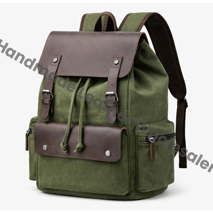 Canvas & Crazy Horse Leather Travel Backpack: Personalized Rucksack