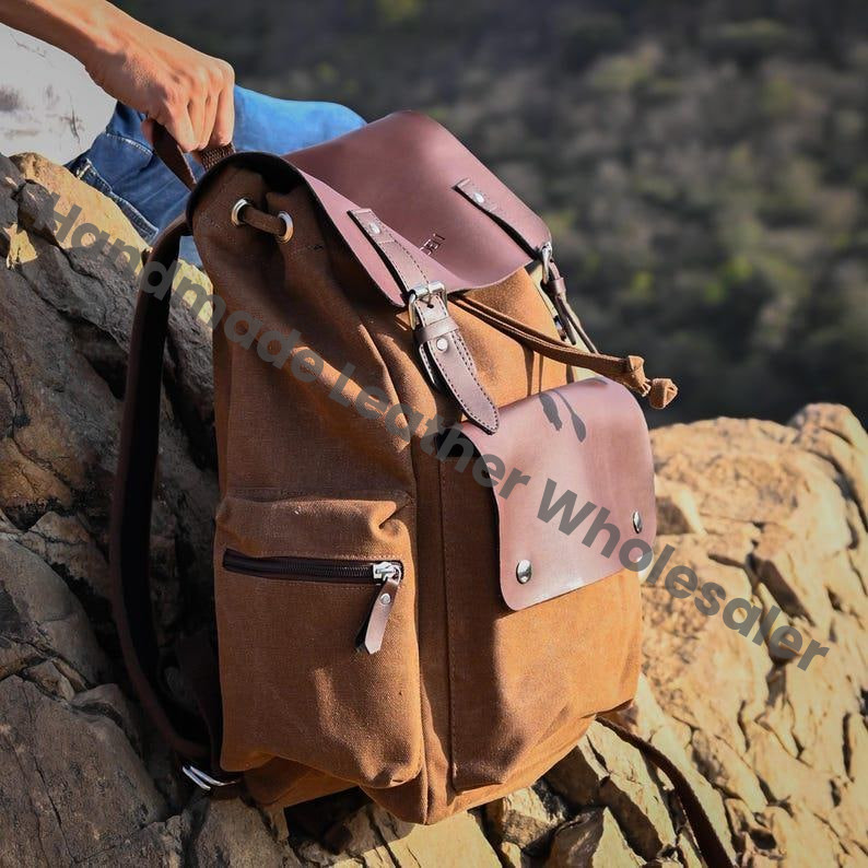 Canvas & Crazy Horse Leather Travel Backpack: Personalized Rucksack