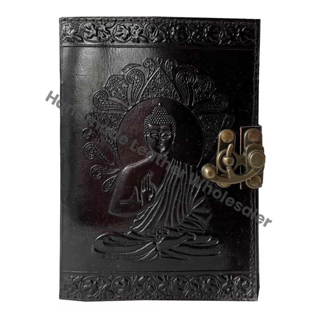 Capture Your Thoughts in Style Unlined Leather Address Book Buddha Design Printed Gift Handmade Eco-friendly Drawing Book