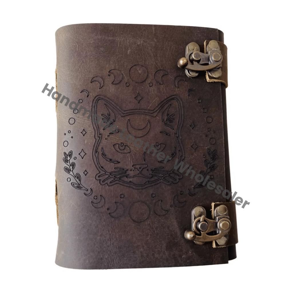 Cat Book of Spells Journal Gifts Halloween Decorations Decor Writing Book of Shadows Lazer Cutting Vintage Bound Leather Journal