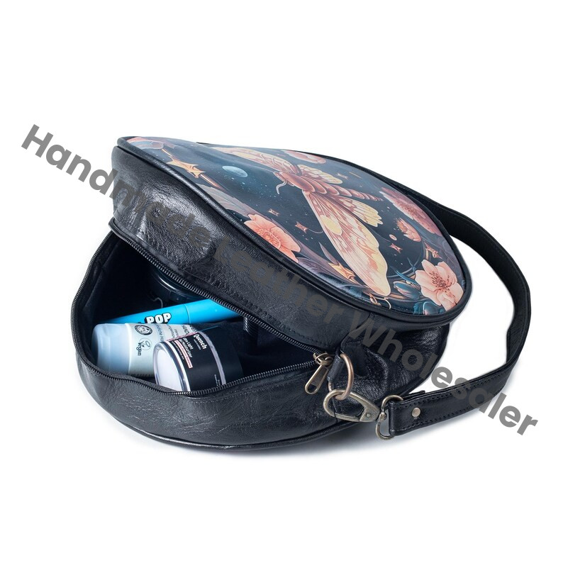Celestial Gothic Luna moth Cute women crossbody purse Round Messenger Bag five design Variation Shoulder Purse leather strap Satchel Bag