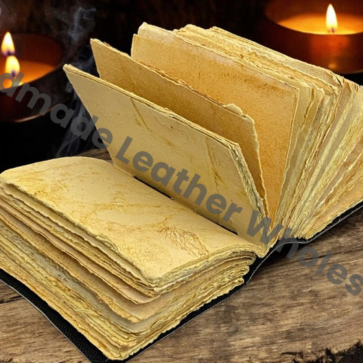 Celestial Moon Forest Journal - Starry Night Leather Notebook - Pagan Grimoire Spell Book - Handmade Deckle Edge Paper Diary