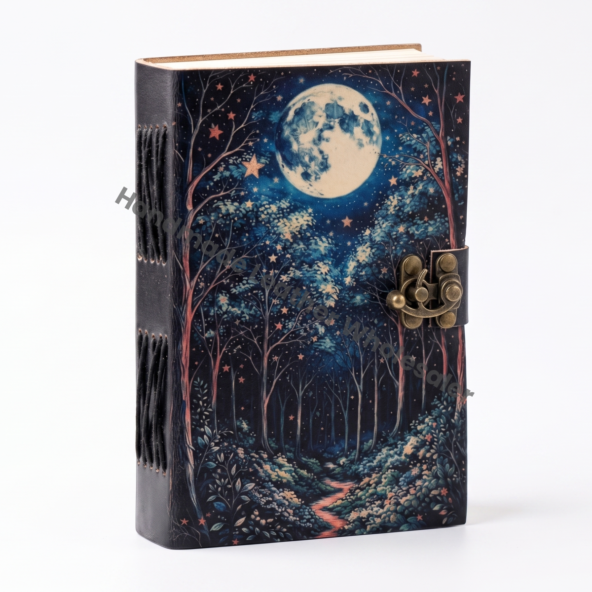 Celestial Moon Leather Journal – Witchcraft Grimoire Diary, Deckle Edge Paper