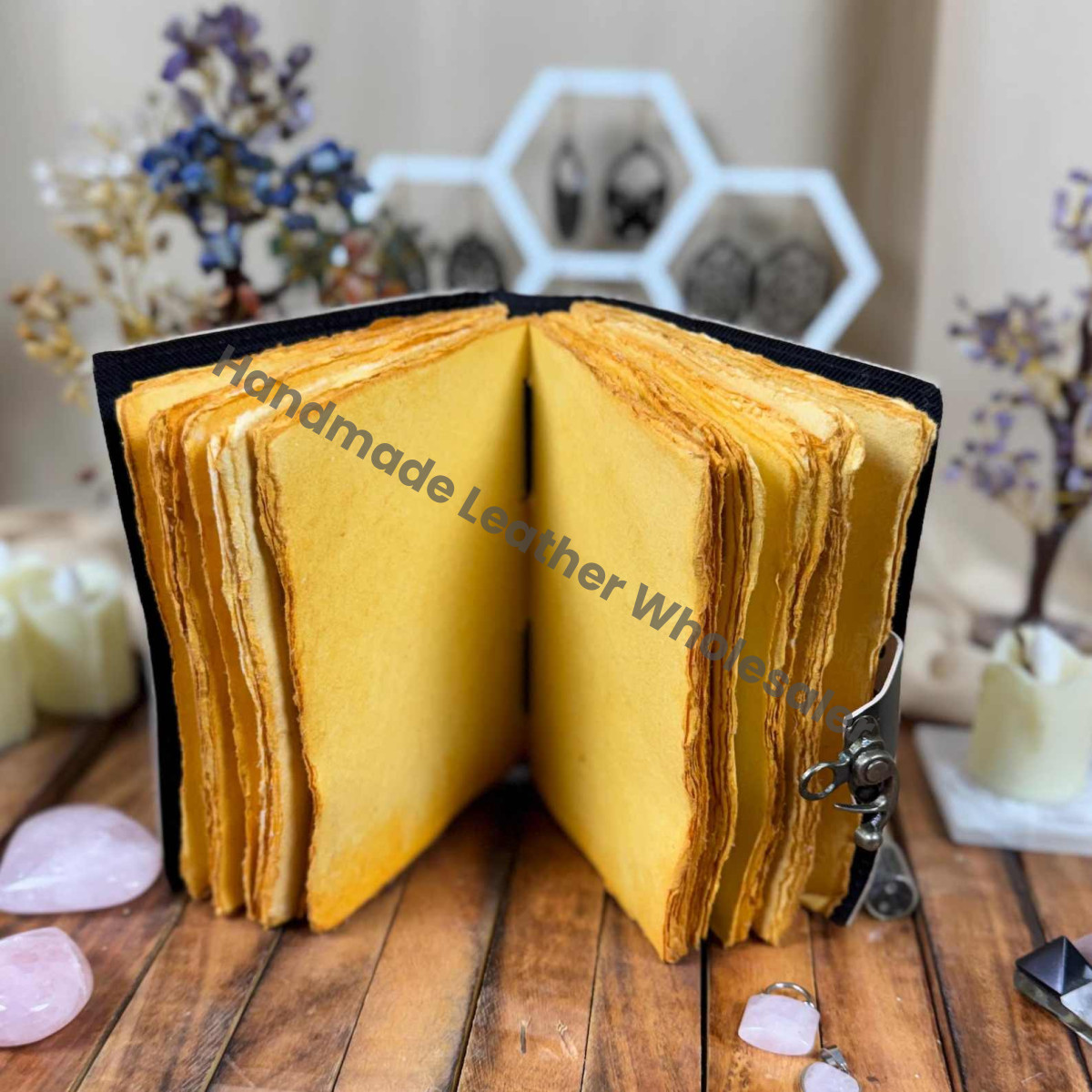 Celestial Moon Phase Leather Journal - Vintage Deckle Edge Paper writing drawing Notebook Sketchbook