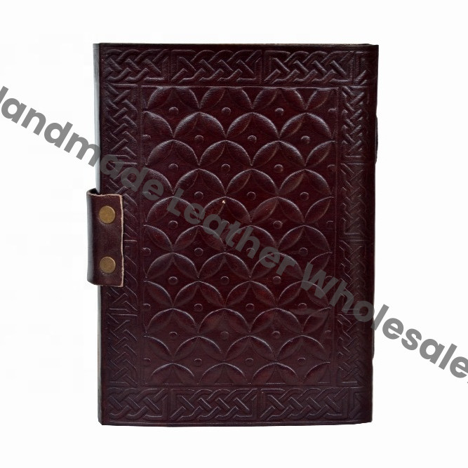Celtic Brown Leather Journal Diary Instagram Photo Album with Handmade Paper Peace of Sign Travel Drawing Sketchbook Planner
