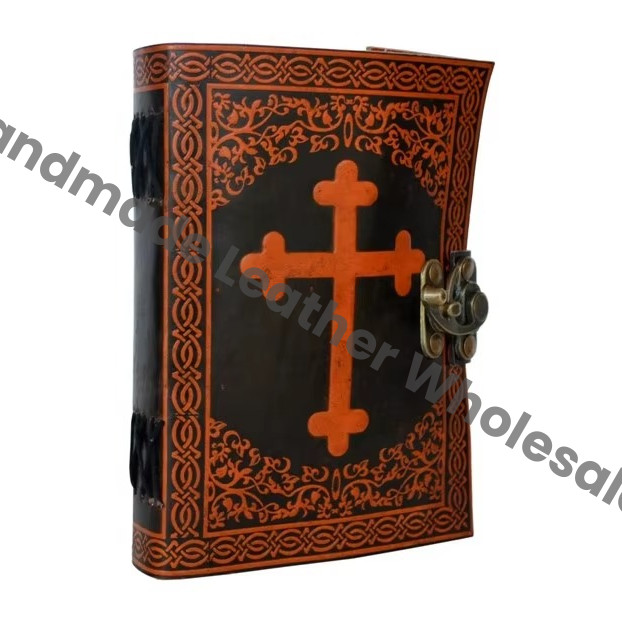 Celtic Cross Leather Spiral Bound Journal Handmade Orange Notebooks Woman Large Gift Leather Journal Notebook