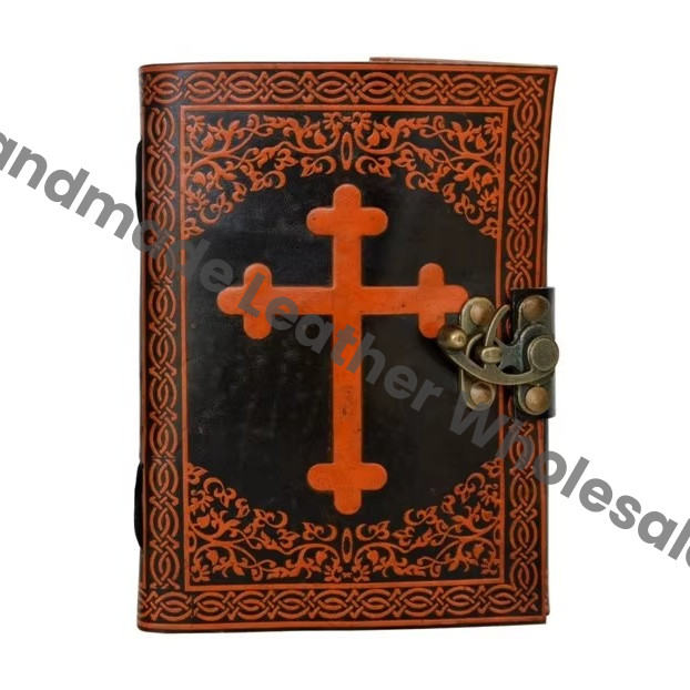 Celtic Cross Leather Spiral Bound Journal Handmade Orange Notebooks Woman Large Gift Leather Journal Notebook