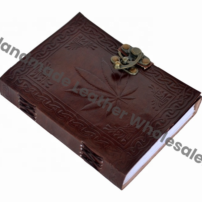 Celtic Handmade Brown Leaf Leather Journal Diary Instagram Photo Album with Handmade Paper Drawing Sketchbook Notebooks