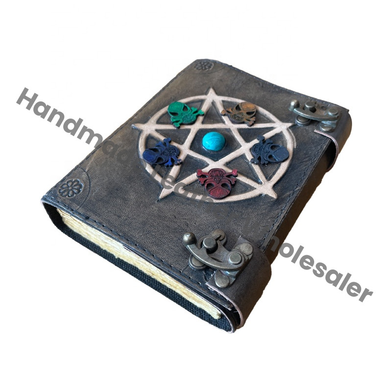 Celtic Pentacle Embossed Leather Journal Skull Craft Perfect Gift Genuine Leather Deckle Paper Options Antique Stone Notebooks