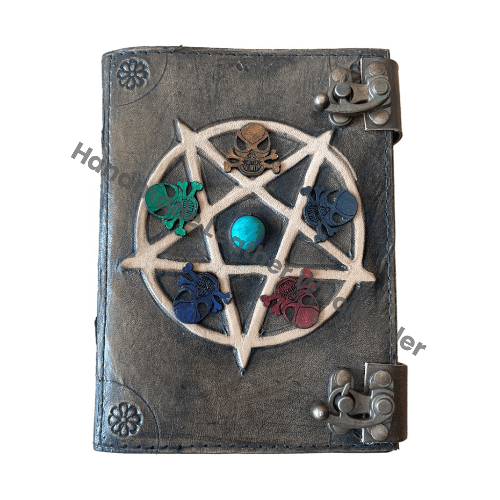 Celtic Pentacle Embossed Leather Journal Skull Craft Perfect Gift Genuine Leather Deckle Paper Options Antique Stone Notebooks