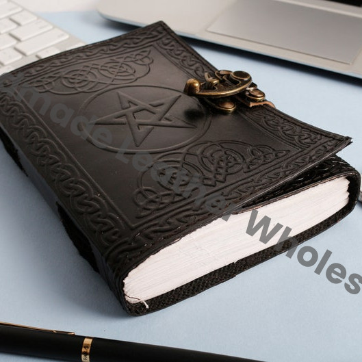 Celtic Star Leather Journal, Embossed Pentagram Grimoire, Latch Closure