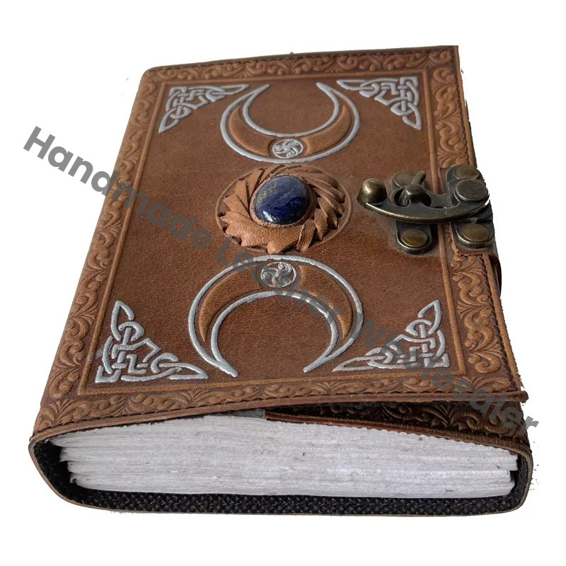Celtic Triple Moon Leather Address Book Antique Soft Handmade Eco-friendly Paper Customized Logo Gift Blank Spell Book Shadows