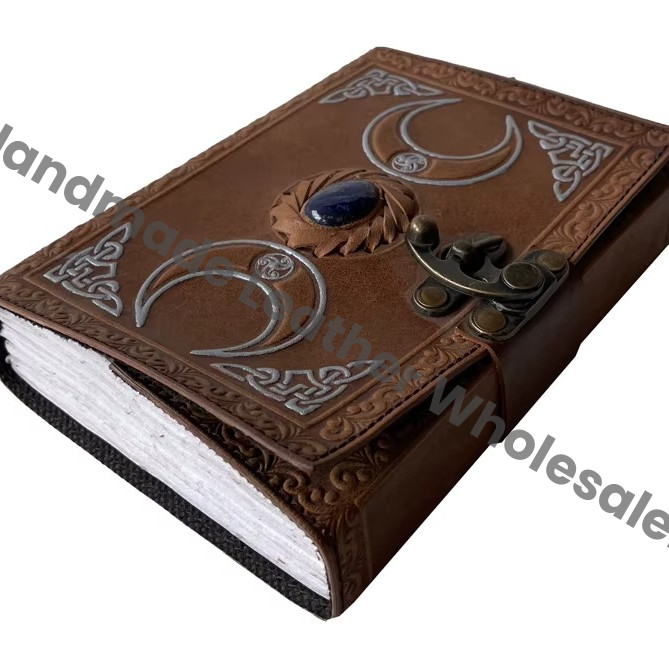 Celtic Triple Moon Leather Address Book Antique Soft Handmade Eco-friendly Paper Customized Logo Gift Blank Spell Book Shadows