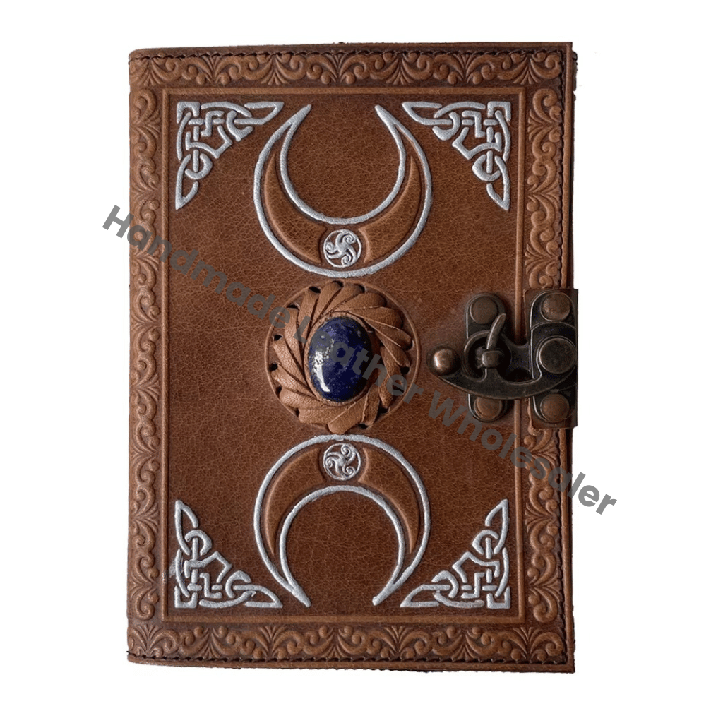 Celtic Triple Moon Leather Address Book Antique Soft Handmade Eco-friendly Paper Customized Logo Gift Blank Spell Book Shadows