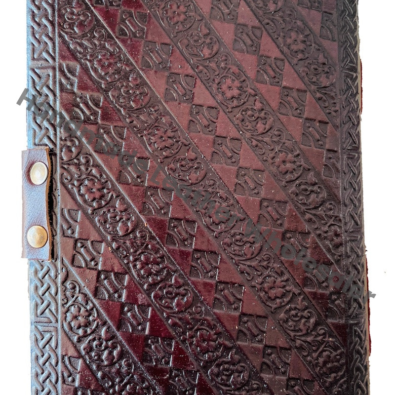 Celtic Vintage Handmade Embossed Brown Leather Hardcover 7x5 Inches Journal Custom Logo-Magical Wolf Face Notebook Gift Traveler