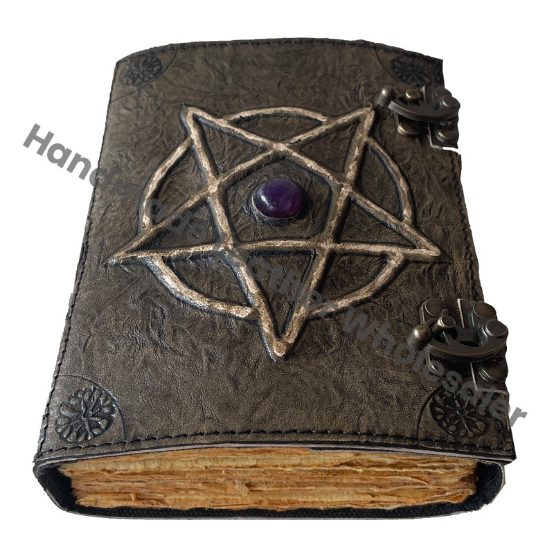 Charcoal Leather Journal Pentagram Notebook Hardcover Custom Design Planner Antique Book Spiral Diary Recyclable Handmade