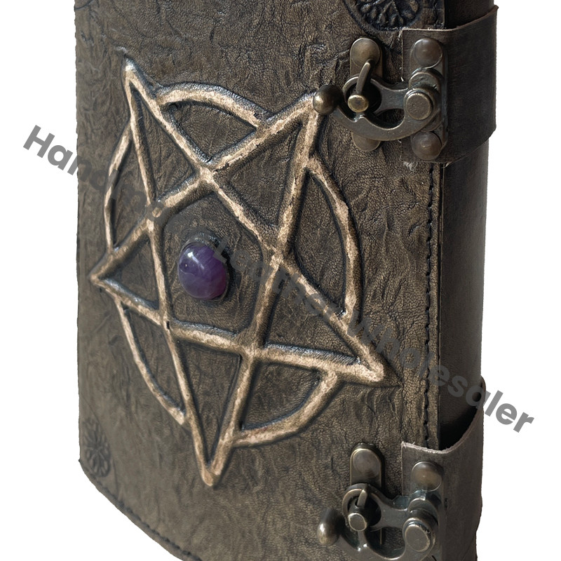 Charcoal Leather Journal Pentagram Notebook Hardcover Custom Design Planner Antique Book Spiral Diary Recyclable Handmade