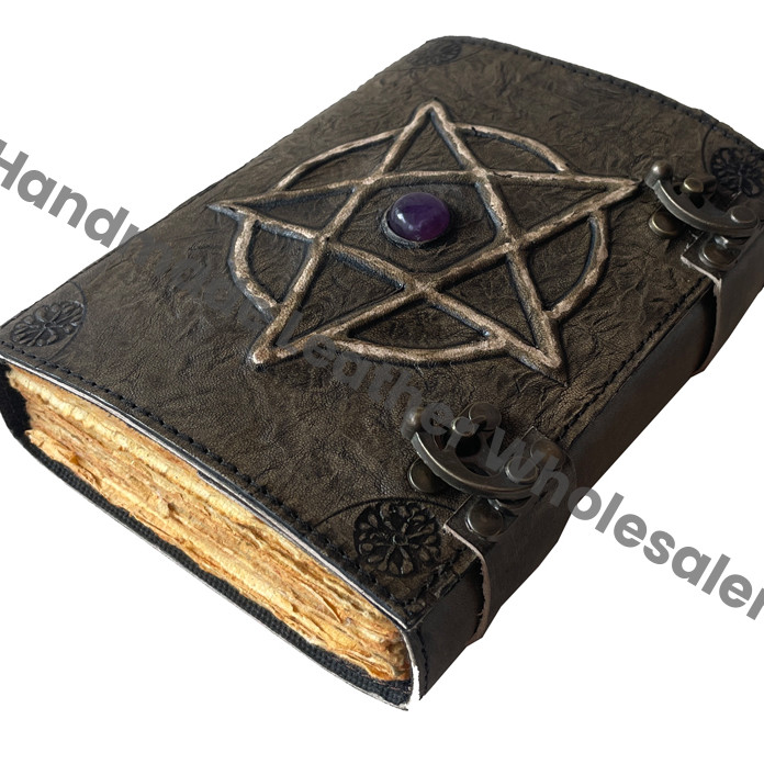 Charcoal Leather Journal Pentagram Notebook Hardcover Custom Design Planner Antique Book Spiral Diary Recyclable Handmade