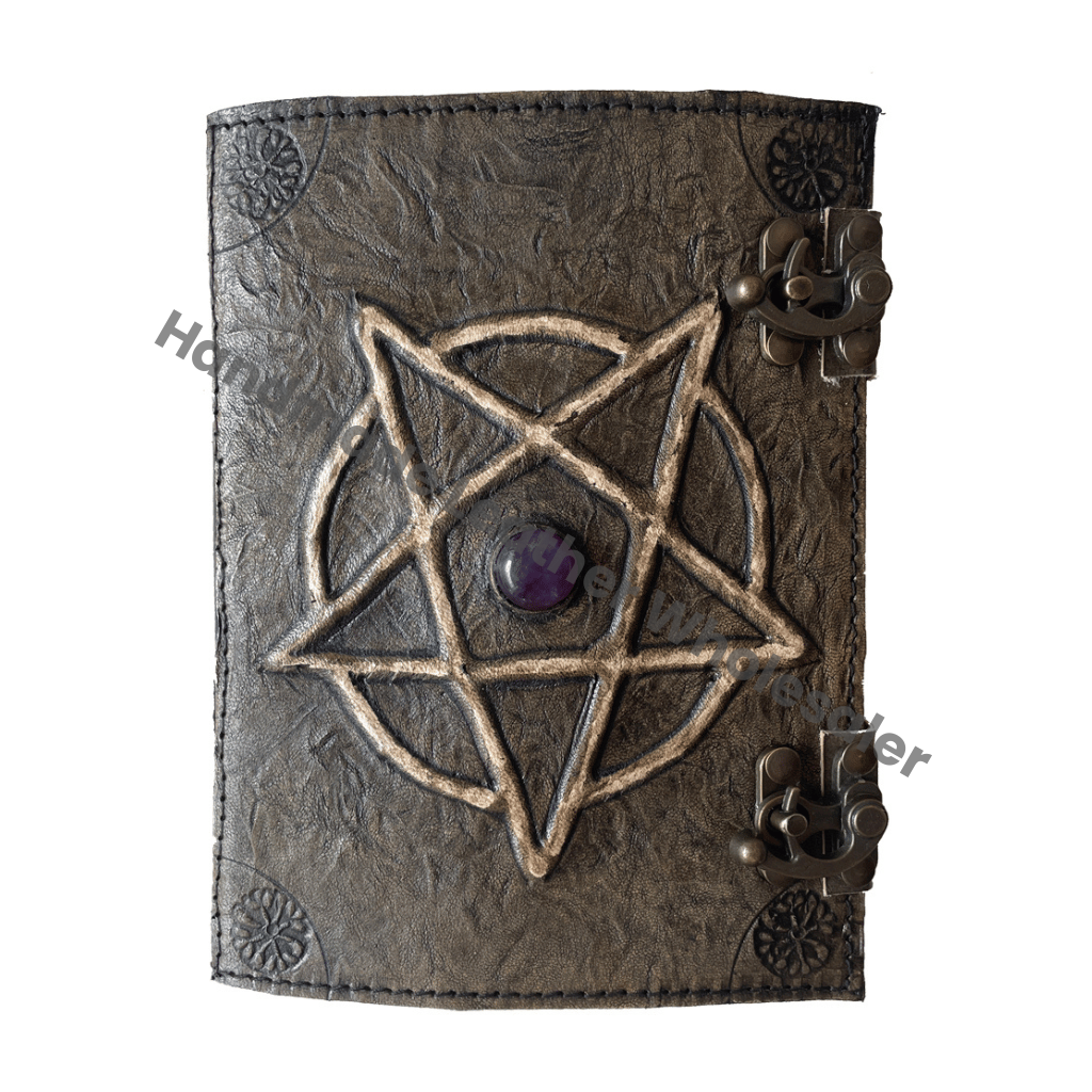 Charcoal Leather Journal Pentagram Notebook Hardcover Custom Design Planner Antique Book Spiral Diary Recyclable Handmade