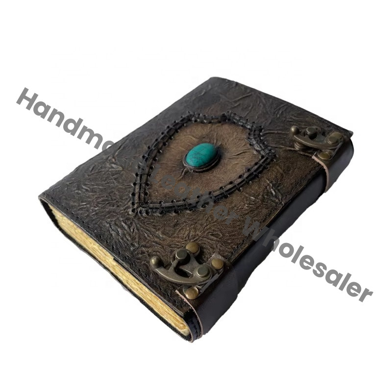 Charcoal Stone Leather Bound Hardcover Writing Journal Deckle Art Paper Embossed Notebook Diary Best Gift Men Women Scrapbook