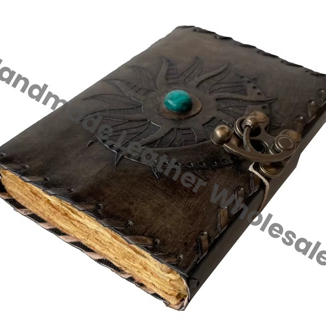 Charcoal Sun and Moon Tree of Life Customizable Personalized Leather Hardcover Diary 2022 Gift Edition