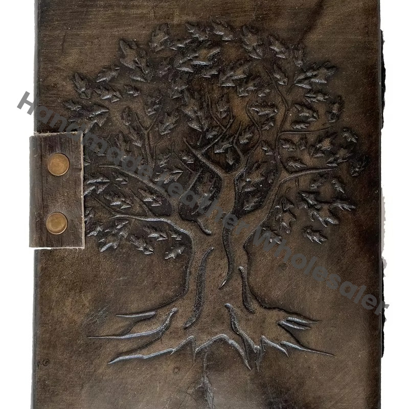 Charcoal Sun and Moon Tree of Life Customizable Personalized Leather Hardcover Diary 2022 Gift Edition