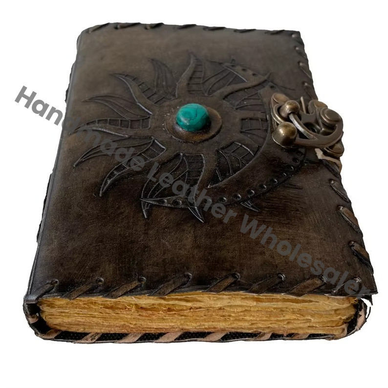 Charcoal Sun and Moon Tree of Life Customizable Personalized Leather Hardcover Diary 2022 Gift Edition