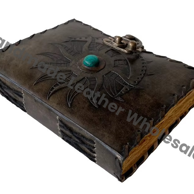 Charcoal Sun and Moon Tree of Life Customizable Personalized Leather Hardcover Diary 2022 Gift Edition