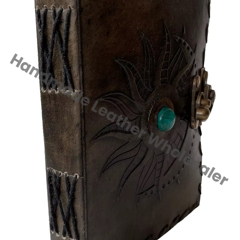 Charcoal Sun and Moon Tree of Life Customizable Personalized Leather Hardcover Diary 2022 Gift Edition