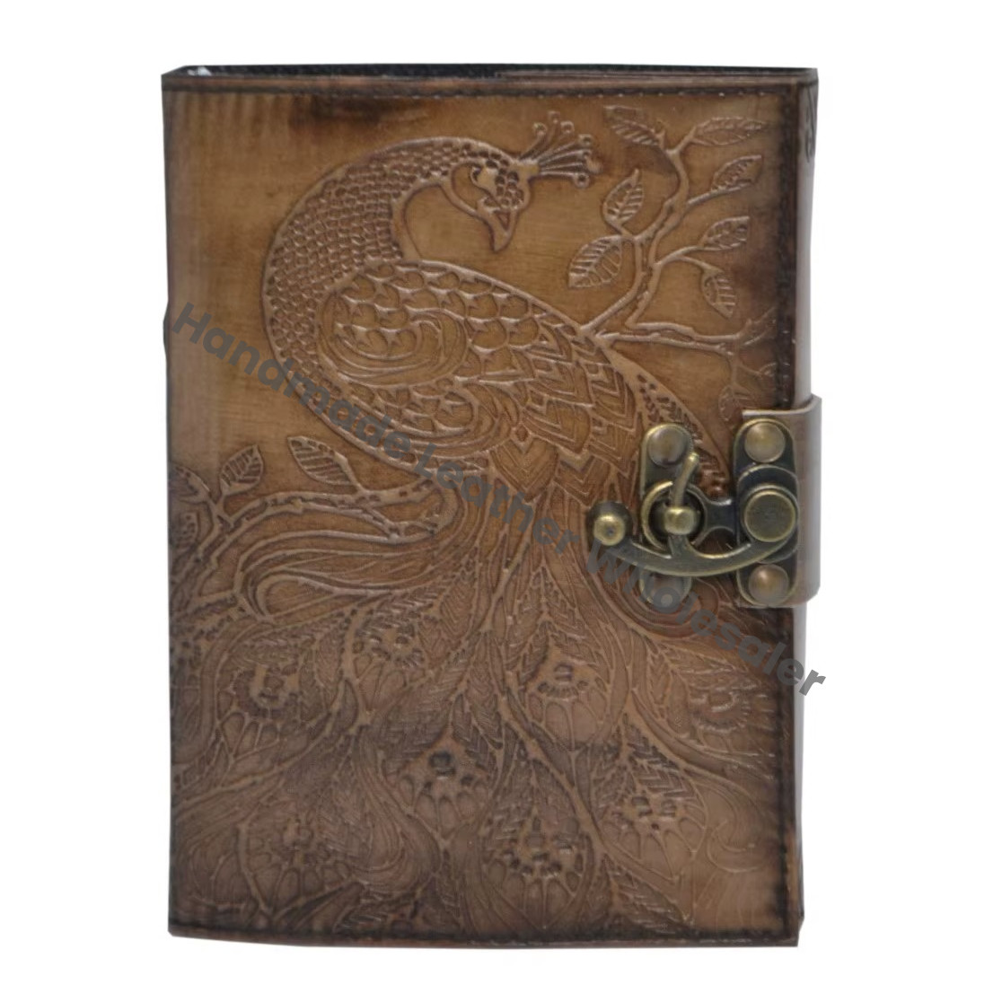 Charcoal Travel Leather Hardcover Journal Recyclable Handmade Paper Peacock Design Hand Embossed Custom Logo Option Vintage